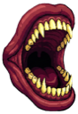 The Maw, a mouth full of crooked teeth, wide open.